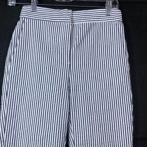 Zara Womens Pants White Black Striped Ribbed Seersucker Feel Ankle Stretch XS - Picture 2 of 13